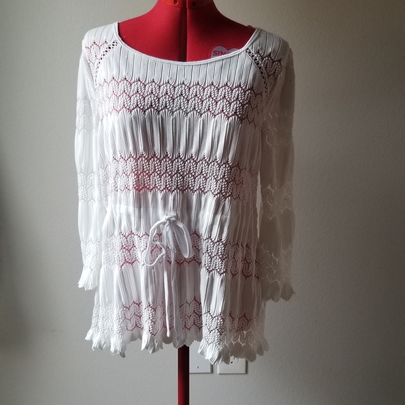 Free People Fire Island White Open Knit Top Size Large - Picture 3 of 8